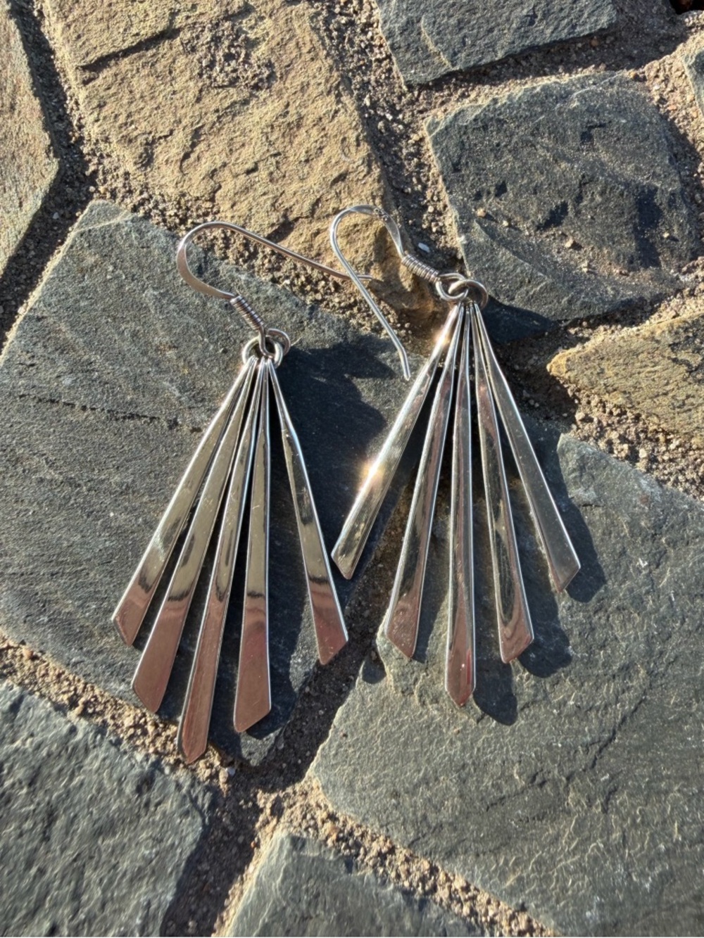 Vintage 925 Sterling Silver Fan Earrings Minimalist Dangle